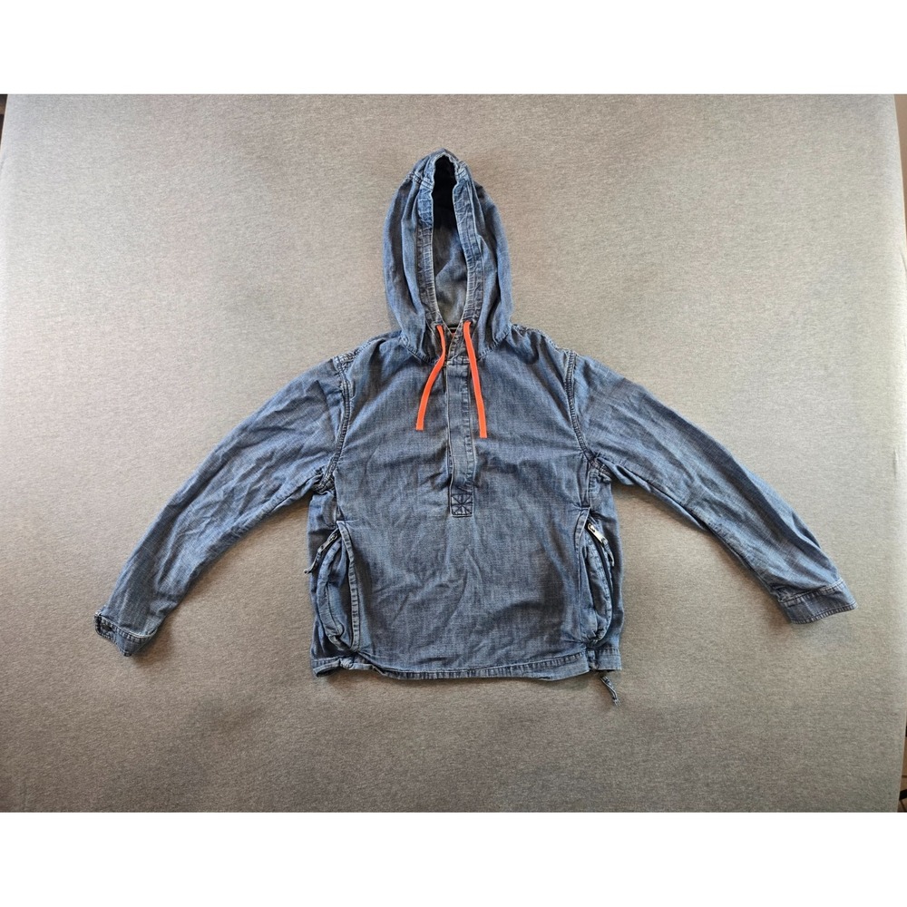 Brooks Brothers Hoodie Mens S Blue Denim‎ Half Button Up Jacket Pockets Preppy